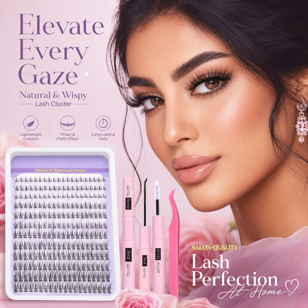 Natural Lash Clusters Kit Wispy Cluster Eyelash Extensions Kit 240 pcs Individual Lashes 9-14 mm DIY Lash Extension Kit with Lash Glue Bond and Seal and Eyelash Clusters Tweezers