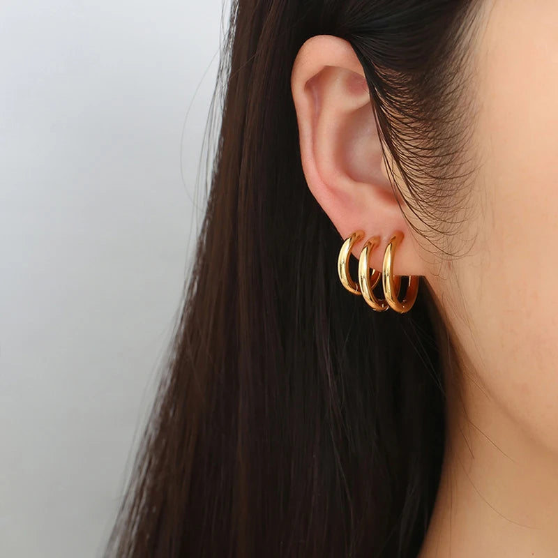 2 Pieces Classic Round Hoop Earrings 2.5mm Thick Gold or Silver