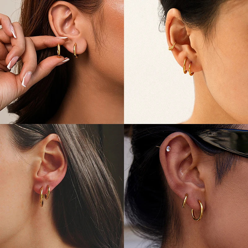 2 Pieces Classic Round Hoop Earrings 2.5mm Thick Gold or Silver