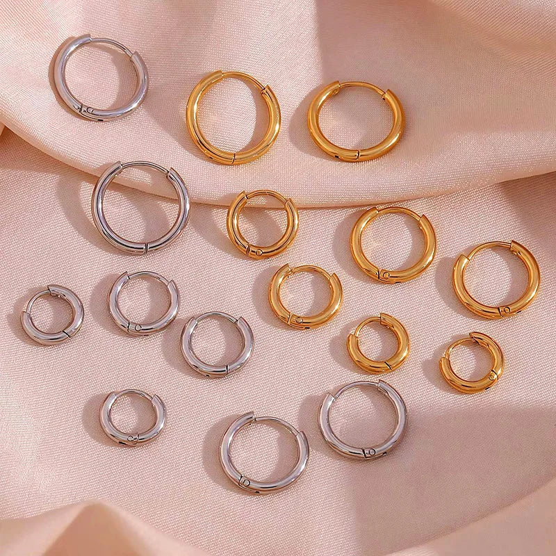 2 Pieces Classic Round Hoop Earrings 2.5mm Thick Gold or Silver