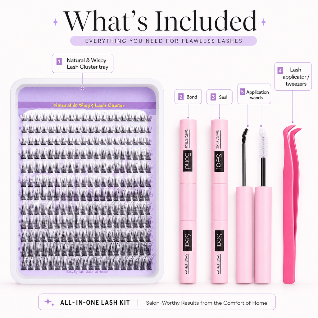 Natural Lash Clusters Kit Wispy Cluster Eyelash Extensions Kit 240 pcs Individual Lashes 9-14 mm DIY Lash Extension Kit with Lash Glue Bond and Seal and Eyelash Clusters Tweezers