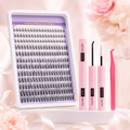 Natural Lash Clusters Kit Wispy Cluster Eyelash Extensions Kit 240 pcs Individual Lashes 9-14 mm DIY Lash Extension Kit with Lash Glue Bond and Seal and Eyelash Clusters Tweezers