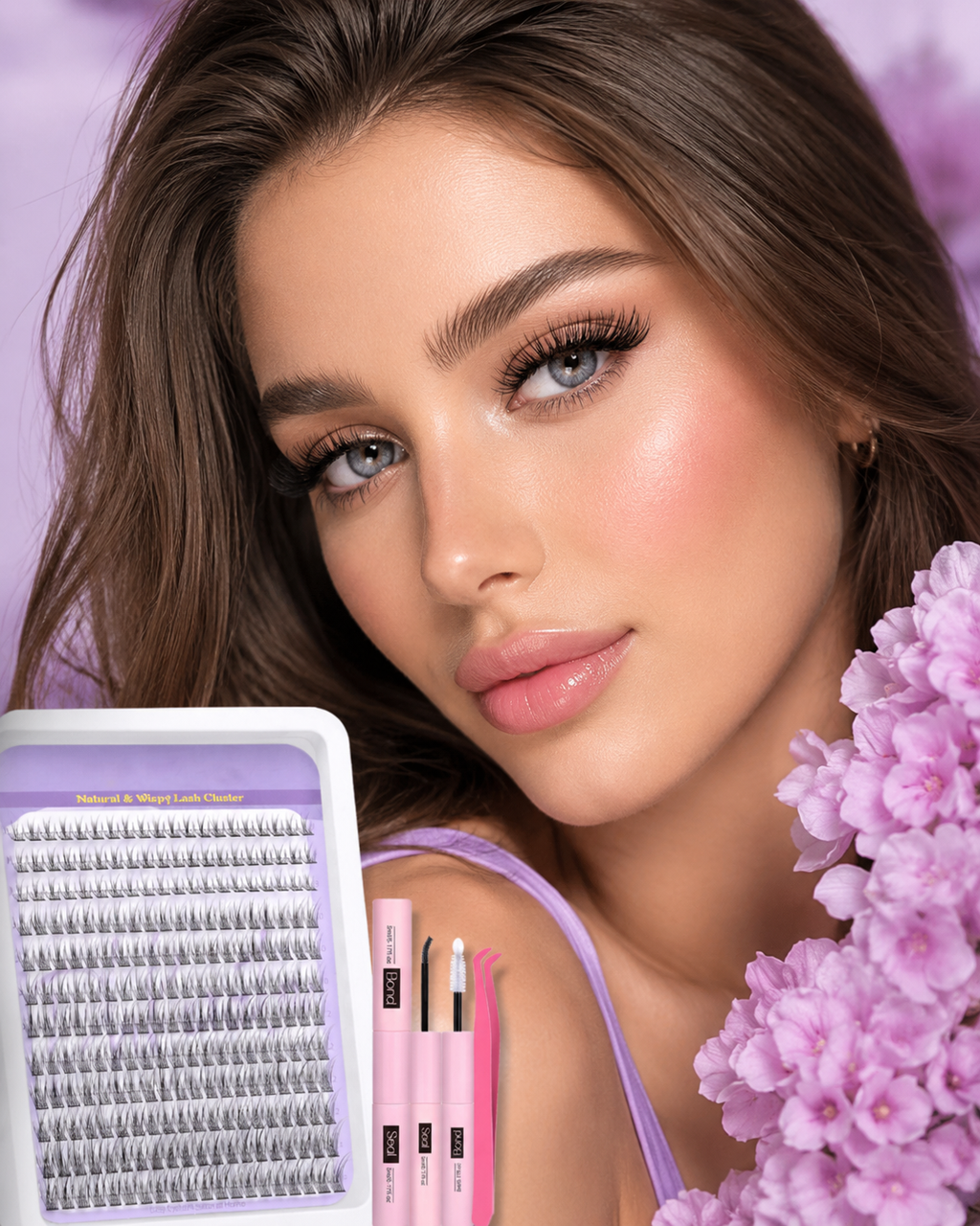 Natural Lash Clusters Kit Wispy Cluster Eyelash Extensions Kit 240 pcs Individual Lashes 9-14 mm DIY Lash Extension Kit with Lash Glue Bond and Seal and Eyelash Clusters Tweezers